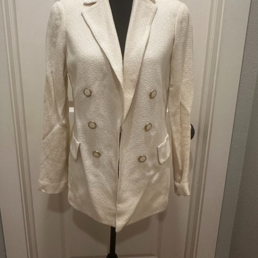 St. John Ivory/White Tweed-Knit Double-Breasted Blazer - Sz 10